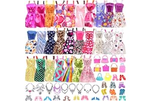 WANDERGO 42pcs Ropa y Accesorios para Muñecas, 15 Faldas con Tirantes 10 Zapatos 12 Joyas 5 Bolsos Compatible con 11.5 Pulgadas Niñas Muñeca Cumpleaños (Estilo Aleatorio)
