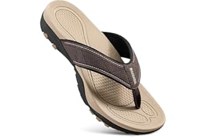 HAOLIRA Men's Surfing Flip Flop Leather Arch Support Summer Holiday Beach Sports Thong Sandals for Indoor Outdoor Comfort Casual Plantar Fasciitis Slippers