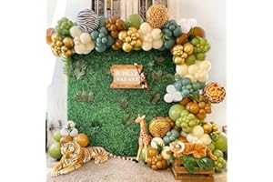 FRIGG 156 Luftballon Girlande Dschungel Geburtstag Dekoration,Ballon Girlande-Luftballon Grün Gold,Luftballon Tiere,Luftballons Braun,Für Safari Geburtstagsdeko,BabyParty,Wild One Geburtstag Deko,Babyshower