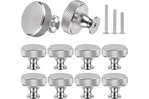 sdhiiolp 10 Pcs Cabinet Knobs Matte Silver Metal Round Knurled Wardrobe Knobs Door Kitchen Hardware Cupboard Knobs with Screws Handles for Drawer Dresser, Cupboard and Wardrobe