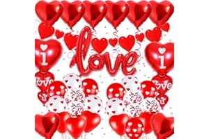 DUGEHO Valentine's Day Balloon Decorations,Heart Balloons with 1000PCS Rose Petals Love Heart Foil Balloon Decoration Love-Bear for Engagement,Anniversary,Wedding Party,Proposal