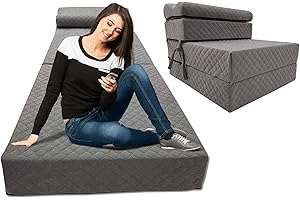 Odolplusz Komfortowy materac dla gości, składany materac z poduszką, składany materac o uniwersalnym stopniu twardości, wyprodukowano w UE, Ökotex (70 x 200 x 15 cm, szary)