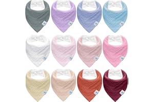 Ghguole 12 Stück Lätzchen Baby Dreieckstuch Baby,Musselin Halstuch für Junge und Mädchen,HalstücherBaby Bio-Baumwoll,Sabberlätzchen Super Saugfähige,Verstellb