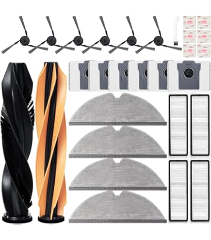Kit d'accessoires de rechange compatible avec Dreame D20 Pro Plus, accessoires pour robot aspirateur, pièces de rechange, 1 brosse principale duo, 6 brosses latérales, 6 filtres HEPA, 6 chiffons et 6