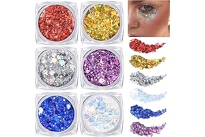 BOLUOBOLUOMI 6 Stück Festival Glitzer Gesicht,Body Glitter Gel Chunky Sequin Face Body Glitter Festival Zubehör Accessoires Gadget,Gesichtsbemalungsset, Halloween, Karnevalsparty & Weihnachts-Make-up-Zubehör