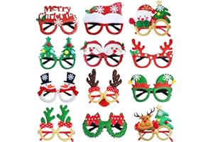 LMSHOWOWO Christmas Glasses, Glitter Party Glasses Frame, Xmas Novelty Eyeglasses, Fancy Dress Costume Decoration, for Christmas Parties New Year Favors Photo Booth