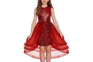 GRACE KARIN Mädchen Festliches Kleid Glitzer Pailletten Partykleider Rundhals Ärmellos Prinzessin Kleid Tüllkleid 6-13Jahre