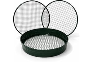 ADEPTNA Metal Garden Soil Sieve Riddle with Interchangeable Mesh 1/4 3/8 1/2 Inch Heavy Duty Steel Frame Compost Soil Stone Sifter for Gardening Lawn Planters (3 in 1)