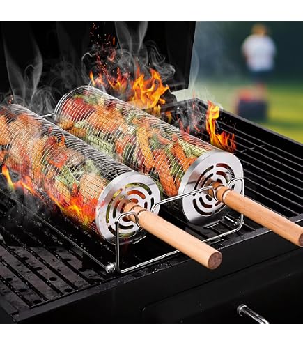 Panier à Griller Roulant AVOID En Acier Inoxydable - Pour Légumes, Crevettes Ou Viandes - Accessoire BBQ