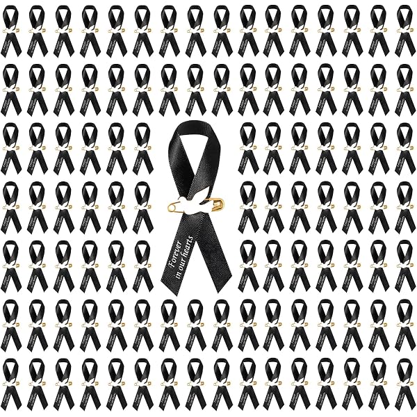 thumbnail image 2 of 26mm Metal Black Mourning Ribbon Lapel Pin Badge - Domed Style 2 of 6