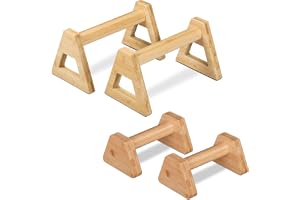 Relaxdays armhävningsgrepp, 4-pack, bambusparalletter, 2 storlekar, natur