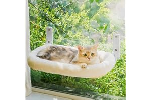 MEWOOFUN Amaca grande per gatti con rivestimento spesso rimovibile, pieghevole, stabile, 4 ventose, può contenere 18 kg (bianco, M)