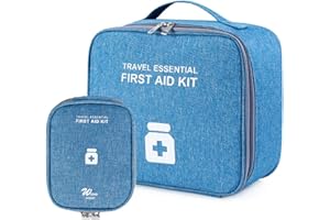 QUNKUN Set di 2 borse per medicinali, grande capacità, impermeabile, kit di pronto soccorso, per casa, ufficio, auto, campeggio, caccia e viaggi, colore blu