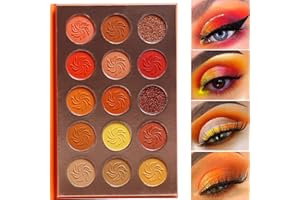 Palette Fard à Paupières Maquillage Yeux Paillette Mat Rouge-Orange,Afflano Eyeshadow Palette Glitter Matte Pigmentées,Scintillantes Brun Neutre Or Jaune Automne Coucher Soleil Métallisé Fille Femme