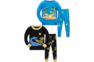 SOIBEEN Pyjamas für Jungen Dinosaurier Nachtwäsche Baumwolle Kleinkind Kleidung Kinder Nachtwäsche Langarm PJs Set 4-teiliges Outfit 1-12 Jahre