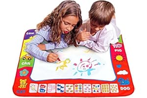 MONALDY Water Doodle Mat, Magic Water Drawing Mat for Toddler, No Mess Water Drawing Painting Pad, Large 60x80 cm Aqua Drawing Painting Mat with Magic Water Pens, Educational Toys for 2-5 Year Olds Boys Girls
