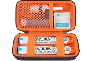 Elonbo EpiPen Tragetasche, Travel Medicine Kit für 2 Epi Pens oder Auvi Q, Asthma Inhalator, Diabetische Versorgung, Ventolin Inhalator Organize Halter Tasche, Schwarz+Orange (NUR Fall)