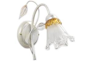 ONLI - applique da parete 1 luce in metallo bianco e argento con sfumature oro. Vetro a forma di calla. 1 x E14