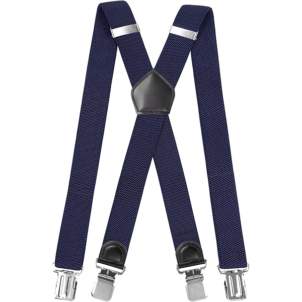 INYEEXUP Extra sterke bretels voor heren met 4 extra sterke clips, 3,5 cm breed, X-vorm verstelbare bretels met extra lengte voor grote mensen, Blauw, 125*3.5cm