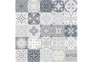 HORIWE 48pc Tile Stickers 4x4 Inches Backsplash PVC Waterproof Oil Proof Self Adhesive DIY Bathroom Kitchen Moroccan New Wall Stickers Home Decor 10x10cm