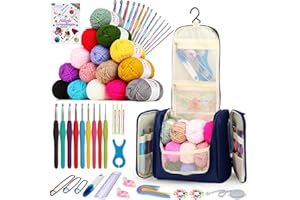 Coopay Juego de ganchillo portátil para principiantes, juego completo de agujas de ganchillo con agujas de ganchillo ergonómicas de 2,0-10 mm, 15 colores de lana para ganchillo, instrucciones