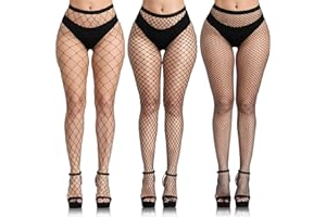 YOGINGO 3 PCS Black Fishnet Tights for Women, Women's Tights Fishnet Stockings, Fishnet Tights Womens Thigh Hight Stockings, Black Tihgts Women, Ladies Fish Net Tights Plus Size One Size Fit All…