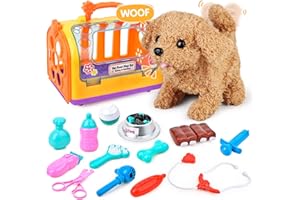 Fegalop 16PCS Electronic Vet Set for Kids,Walk and Bark Little Dog Pretend Play Doctor Playset Pet Care Role Play Early Educational Toys for Boys Grils Toddler Gifts