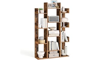 ‎VASAGLE VASAGLE w kształcie drzewa, regał stojący z 13 przegródkami, półka do przechowywania, 86 x 25 x 140 cm, z zaokrąglonymi narożnikami, vintage brąz LBC67BXV1