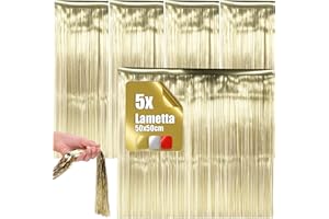 com-four® 5X Espumillón – Guirnalda Dorada para Navidad – Adorno para árbol navideño – Cortina de Lametta con Hilos Lisos (Premium de Color Dorado - 5 Piezas)