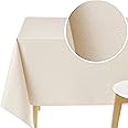 KP HOME Wipe Clean Tablecloth Rectangular 98.4x 55.1 In (250x140cm) - PVC Wipeable Plastic Table Cloth for Outdoor - Waterproof Rectangle Cream Beige Oilcloth 8 Seat Table Cover with Dash Line Print