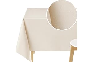KP HOME Kremowy beżowy obrus z PCW, zmywalny, prostokątny obrus ceratowy 250 x 140 cm, zmywalny, winylowy, do jadalni lub na zewnątrz, wodoodporny obrus, duży plastikowy obrus na stół