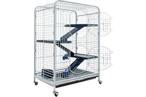 TYROL - Grande gabbia per criceti con ruote completamente equipaggiata 64x44x93cm - Per porcellini d'India, furetti, cincillà, criceto - Sicura, su 3 livelli, con 3 scale, 1 abbeveratoio e 1 ciotola