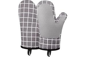 Micacorn Ofenhandschuhe, Hitzebeständige Topfhandschuhe Silikon und Baumwolle, Silikon Anti-Rutsch Design, Geeignet für Kochen Backen Grillen(Grey)