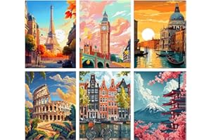 BEAYIOU 6 Pack Famous Landscape Diamond Art Kits for Adults Beginners,Full Round Drill DIY Diamond Painting Kits,Paint by Diamonds Dot Gem Art Crystal Easy,Home Wall Decor 12x16Inch