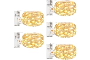 ‎BTFARM btfarm 5 Stück LED Lichterkette Batterie mit Timer, 2M 20 LED Micro Silberdraht Lichterkette Innen Batteriebetrieben für Party Weihnachten Hochzeit Halloween Innen Deko, Warmweiß
