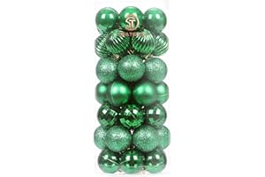 Sea Team 46-Pack Christmas Ball Ornaments with Strings, 30mm/1.18" Mini Size Baubles, Shatterproof Plastic Christmas Bulbs, Hanging Decorations for Xmas Tree, Holiday, Wedding, Party, Green