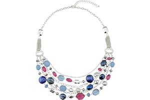 Bocar, collana multistrato con catenine, smaltata e con cristalli colorati, per donna