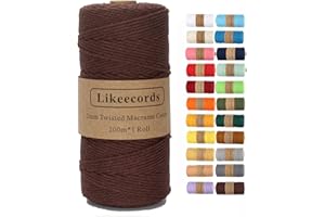 Likeecords Makramee Garn 2mm x 200m Baumwollgarn Makramee-Seil, Makramee-Schnur,Bunte Baumwoll-Bastelschnur zum Aufhängen Pflanzenaufhänger Basteln Stricken (Braun)