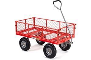 Gorilla Carts Stahlwagen mit abnehmbaren Seiten – robuster Gartenwagen mit 362,9 kg Kapazität, robuster Stahlrahmen, Luftreifen, abnehmbare Paneele, Rot