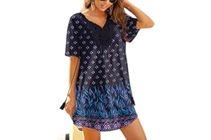 Ekouaer Damen Strandkleid Spitze Strandtunika V Ausschnitt Kurz Sommer Strandponcho Bikini Cover Up S-XXL