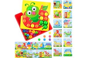 PlsMupn Jeu de Mosaïque Enfant 2 3 4 Ans, Jouet Éducatif Montessori avec 46 Boutons Colorés et 12 Cartes, Activité Créative d’Apprentissage Précoce pour Fille Garçon, Idée Cadeau Éveil