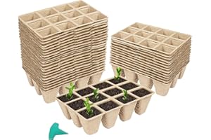 GROWNEER 432 Cells Anzuchttöpfe 36 Pack Eckig abbaubar Pflanztopf Saattopf Pflanzenanzucht Starterschale biologisch abbaubare Keimtöpfe mit 15 Pflanzenetiketten(12cells/pcs)