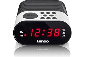Lenco Radio-réveil CR-07 avec Affichage LED, 2 Heures d'alarme, Double Alarme, minuterie d'arrêt, Fonction Snooze, en 3 Couleurs, Petit