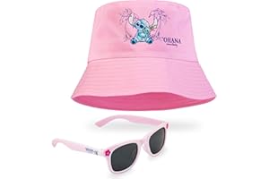 Disney Stitch Sunglasses and Bucket Hat Summer Accessories Set for Girls Lightweight Breathable One Size Sun Hat 100% UV Protection Kids Sunglasses Travel Holiday Stitch Gifts for Girls