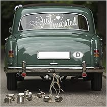 NICENEEDED Vinyl Aufkleber Fürs Auto „Just Married Für Fenster Hochzeitsautoaufkleber Hochzeitsfahrzeugaufkleber Autoaufkleber Herz Vogel Aufkleber Für Frisch Vermählte 22 x 5.8 Zoll