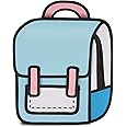 Aobiono Kawaii Backpack Cute Cartoon 3D Jump Style 2D Drawing from Comic Paper Anime Bookbag School Supplies Fun Daypack, Light Blue, Large, Daypack Backpacks, unisex-adult