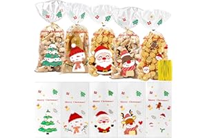 Coicok 100 Pièces Sachet Biscuit Noel Plastique Transparent Sachet Bonbon Noël Sacs de Cadeau Emballage Alimentaire Cellophane avec Cravate Torsadées pour Gateau Confiserie Chocola
