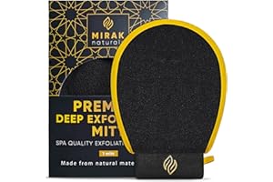 Mirak Naturals DEEP EXFOLIATING MITT - PREMIUM Body Scrubber - Kessa Exfoliating Glove | Double Sided Bath Shower Scrubber | Fake Tan Remover Mitt (Black 1 PC)
