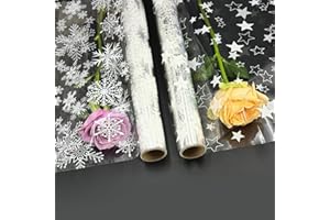 DOJOYKEY Rouleau de cellophane pour emballage cadeau : lot de 2 rouleaux de cellophane transparent de 3 m x 80 cm avec motif étoile et flocon de neige.