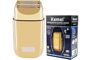 Kemei Máquina de Afeitar TX1, Cerrar Afeitadora Eléctrica Hombre, EasyClean,Tipo C Recargable para Afeitado Húmedo/Seco, Dorado